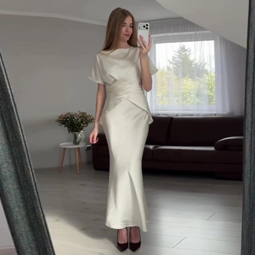 Forever 21 Elegant White Round-Neck Summer Cinched Waist 2-Piece Set